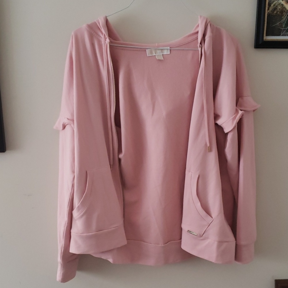 Michael Kors pink ruffle sleeve hooded jacket